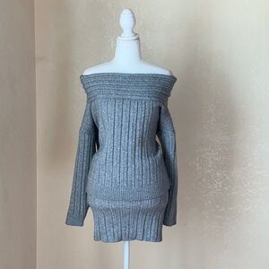 Fashion Nova Gray Co-or Off-the-Shoulder Sweater and Skirt Set